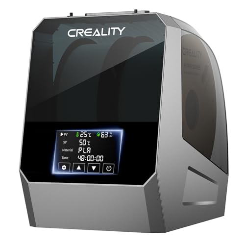 Creality Official Space PI Filament Dryer Plus designed for 3D printer filament drying featuring 360-degree heating capability and accommodating two rolls of upgraded filament dehumidifier for 1.75mm and 2.85mm filaments with one-key setting support for various materials including PLA, ABS, PETG, and TPU