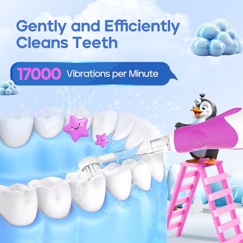 SEAGO - Electric Baby Toothbrush With Timer & Suction Base, 4 Replacement Heads