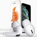 White wired earbuds with microphone and volume control for iPhone 12 Pro