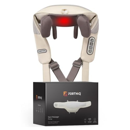 Hand-like neck massager designed for pain relief with deep tissue capabilities, featuring adjustable heat and massage speed, and customizable controls for back massage.