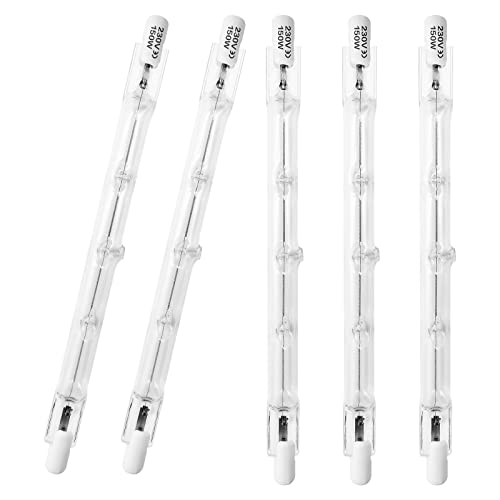 JCRNBU R7S 118mm 150W Dimmable Halogen Light Bulbs, 5 Pack - Long Lifespan, Double Ended Base for Security, Work, Landscape Lighting & Floor Lamps