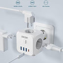 Lencent - 7-in-1 Wall Socket Power Strip with 3 European Sockets & USB Ports