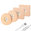 Wooden - 4pcs Round & Square Light Display Base with USB Cable for 3D Ornaments