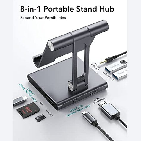ESR - 8-In-1 Portable USB-C Hub With Adjustable Stand, 100W PD Charging, 4K HDMI