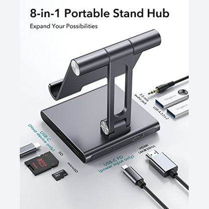 ESR - 8-In-1 Portable USB-C Hub With Adjustable Stand, 100W PD Charging, 4K HDMI