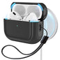 Black ESR case for AirPods Pro 2nd Generation featuring HaloLock technology, designed for compatibility with both 2nd and 1st generation AirPods Pro, offering full drop protection and a lanyard attachment, suitable for MagSafe charging.