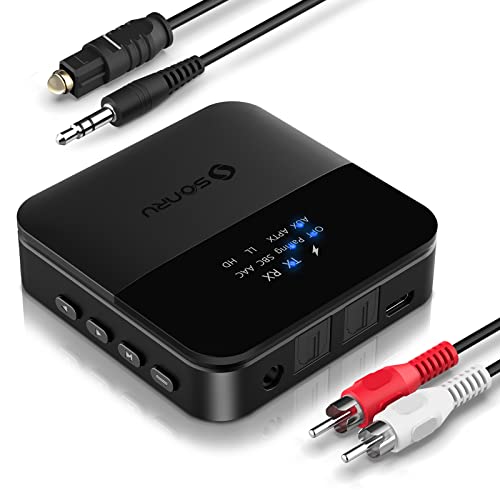 SONRU - Bluetooth Transmitter Receiver for TV, AptX HD Low Latency Audio Adapter
