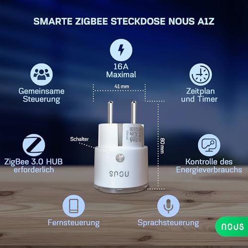 NOUS - A1Z Zigbee Smart Socket with Power Consumption Measurement, Alexa Compatible