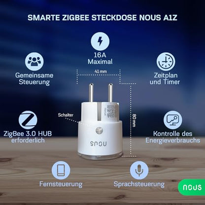 NOUS - A1Z Zigbee Smart Socket with Power Consumption Measurement, Alexa Compatible