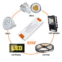 Zakvop - 12V LED Driver, 60W 5A Transformer, Compact Power Supply for G4 GU5.3 MR11 MR16