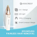 Vogcrest - 2-in-1 Rechargeable Eyebrow Trimmer & Facial Hair Remover with LED Light
