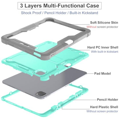 YOUULAR - Tablet Case for Apple iPad Pro 11 2024 with Built-in Stand, Green/Gray