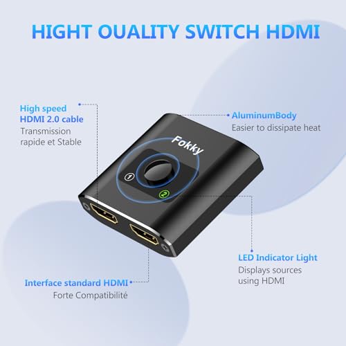 Fokky - 4K HDMI Splitter, Bidirectional Switch, Dual Monitor Support