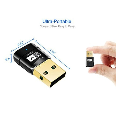 Inamax - AC600 Nano USB WiFi Adapter for PC, Dual Band, Mini Travel Size