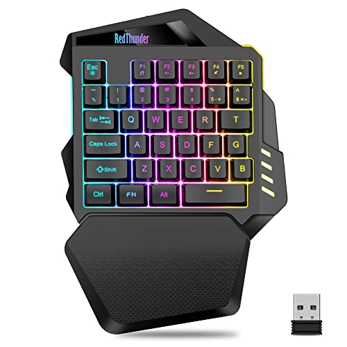 RedThunder G60 Wireless RGB Gaming Keyboard - One-Handed, 35-Key, Ergonomic with Non-Slip Hand Rest, Rechargeable 2000mAh, Compatible with PC, PS4, PS5, Xbox One