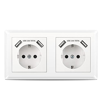 Kaifire - Schuko USB Double Socket, System 55 Pure White, Complete Set