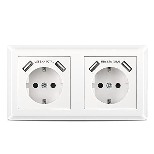 Kaifire - Schuko USB Double Socket, System 55 Pure White, Complete Set