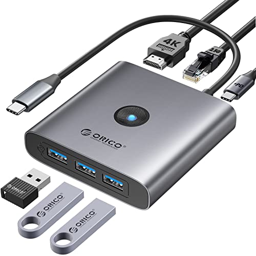 ORICO - 6-in-1 USB C Hub with 2.5G Ethernet, 3 USB-A Ports, 4K HDMI, 100W PD Charging