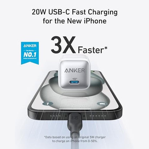 Anker - 20W USB C Charger Block, Nano Pro Fast Charger for iPhone & Galaxy