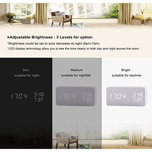 AMZ - Modern LED Wood Digital Alarm Clock with Snooze Function
