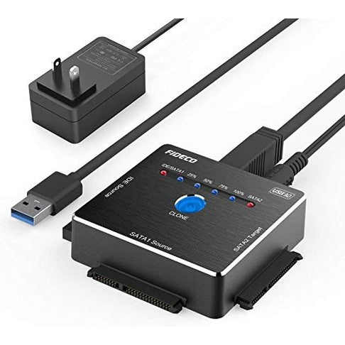 FIDECO SATA/IDE to USB 3.0 Adapter, 16TB Support, One Touch Clone - Compatible with Hard Drives and Solid-State Drives