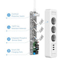 Jsver - Power Strip with 3 USB Ports, Surge Protection, Wall Mountable, 3680W