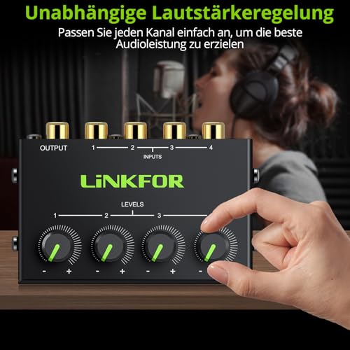 LiNKFOR - 4 Channel Stereo Audio Mixer with Separate Volume Controls