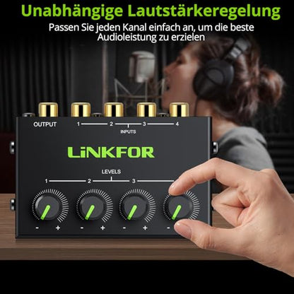 LiNKFOR - 4 Channel Stereo Audio Mixer with Separate Volume Controls