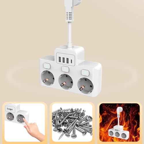 LASIEYO - Multi Socket Power Strip with Individual Switch and 3 USB Chargers