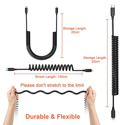 AMZ - MFi Certified Coiled USB-C to Lightning Cable for Fast Charging