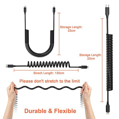 AMZ - MFi Certified Coiled USB-C to Lightning Cable for Fast Charging