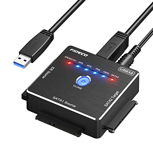 FIDECO - SATA/IDE to USB 3.0 Adapter for 2.5/3.5 inch HDD/SSD, DVD-ROM/CD-ROM/CD-RW, Clone Compatible