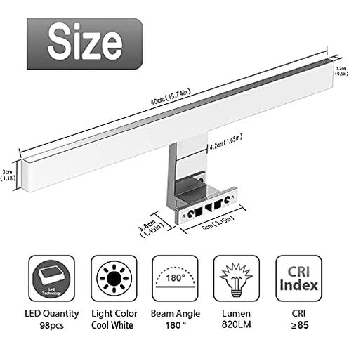 Azhien - LED Bathroom Mirror Light 10W 820LM 4000K IP44 Wall Lamp