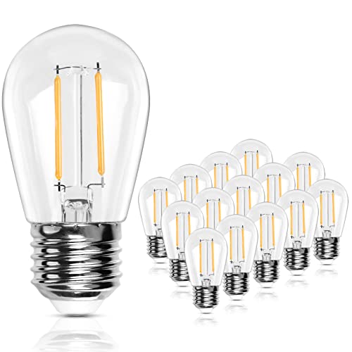 Brimax - 2W LED Bulbs, 2200K Warm White, Outdoor String Light Replacement, Non-Dimmable, 15 Pack