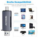 Afitdon - 4-in-1 USB 3.0/USB C Card Reader, High Speed OTG Adapter, Supports TF/microSD/SD