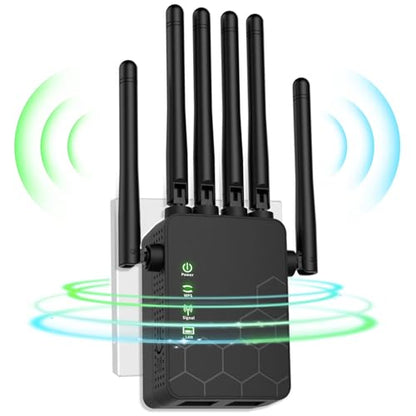 Long Range WiFi Extender Signal Booster - Covers Up to 11000 sq.ft, Supports 35+ Devices, 6 Antennas for 360° Full Coverage, Ethernet Port, Wireless Standard 802