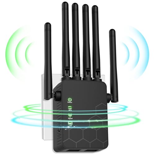 Long Range WiFi Extender Signal Booster - Covers Up to 11000 sq.ft, Supports 35+ Devices, 6 Antennas for 360° Full Coverage, Ethernet Port, Wireless Standard 802