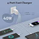 Sccvee - 40W 4-Port USB C Charger, Fast Charging PD+QC, Multiport Wall Plug