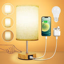 Shop the Suright Touch Control Bedside Lamp featuring 3-way dimming, USB A+C ports, and a stylish linen shade. Perfect for bedrooms and living rooms!