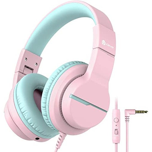 iClever - HS19 Kids Headphones with Microphone, Safe Volume, Foldable, Pink