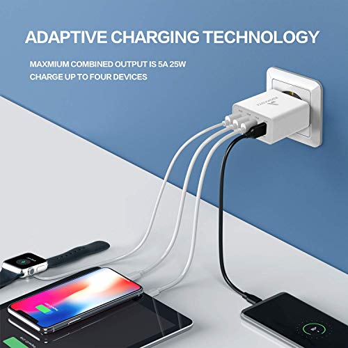 AMZ - USB Wall Charger EU Plug 4 Ports 5A Adaptive Charging