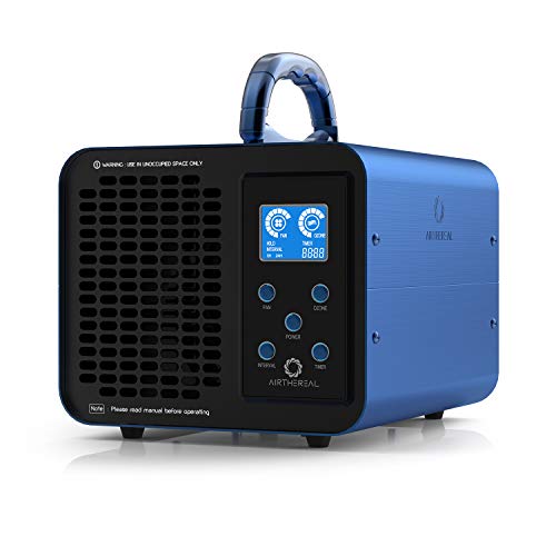Digital ozone generator designed for home use with a capacity of 10,000 mg/h, featuring adjustable settings suitable for various room sizes, effective for deodorizing and purifying air.