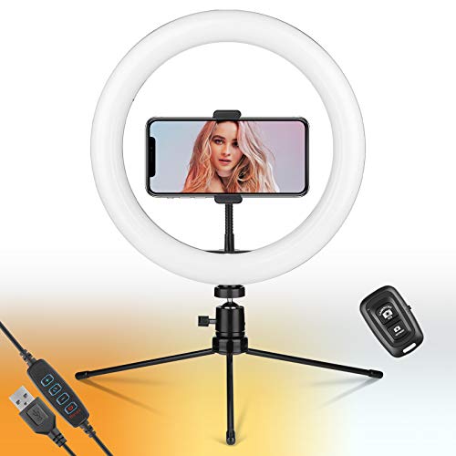 GEMWON - 10 Inch LED Selfie Ring Light with Tripod for Mobile and Laptop
