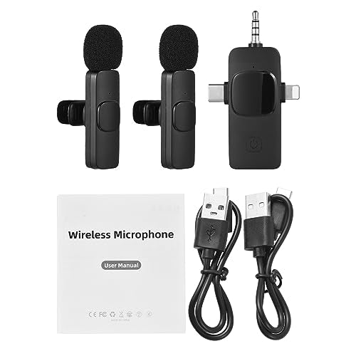 AMZ - Wireless Lavalier Microphone 3-in-1 Clip-On Mic System (2 Transmitters, 1 Receiver)