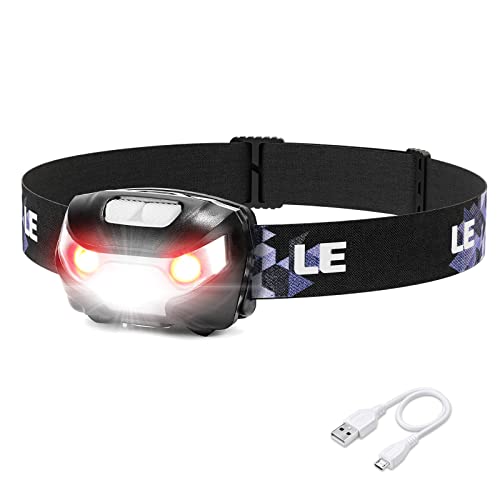 Lepro Rechargeable LED Headlamp in Red, 5 Modes, Lightweight, Hands-Free for Running, Jogging, Hiking, USB Rechargeable, 150lm LED Light, 150m Beam Distance.