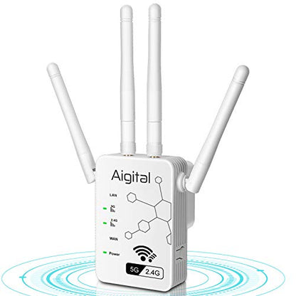 Aigital - 1200Mbps WiFi Extender Dual Band Signal Booster with 4 Antennas