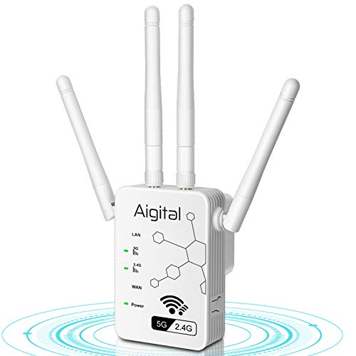 Aigital - 1200Mbps WiFi Extender Dual Band Signal Booster with 4 Antennas