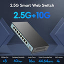 Sodola - 9 Port 2.5Gb Web Managed Switch, 8x2.5G Ports, 10G SFP+, Fanless