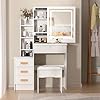 UDIYO Vanity Desk with LED Lights and 4 Drawers