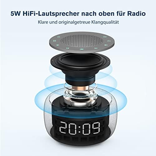 Bafbi - Radio Alarm Clock for Bedroom - Speaker, 4 Alarm Tones, 7 Night Light Colors, Full Range Display, Dimmer Key